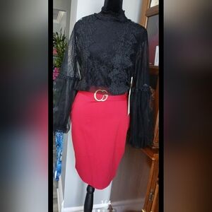 Elegant Red Pencil Skirt